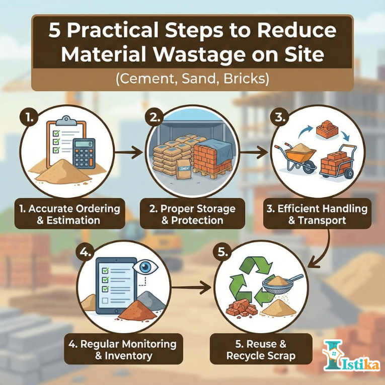 5 Practical Steps to Reduce Material Wastage on Site (Cement, Sand, Bricks)